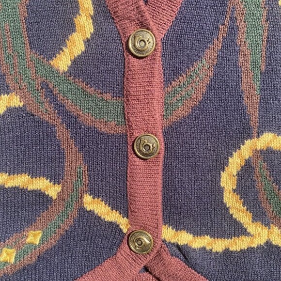 VTG TALBOTS SWEATER - Boxy‎ Crochet Vest Knit Vintage Loose grandpa Belt Buckle, - Picture 4 of 7